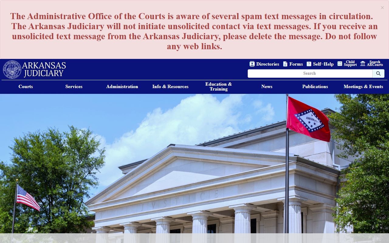 Arkansas Judiciary homepage linking to Washington County court records search