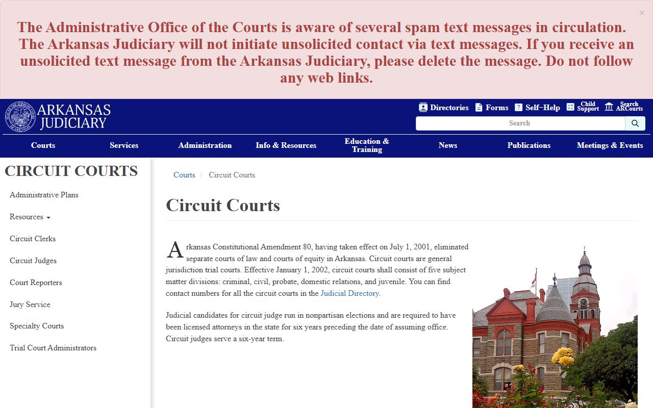 Arkansas circuit courts page tied to Washington County court records