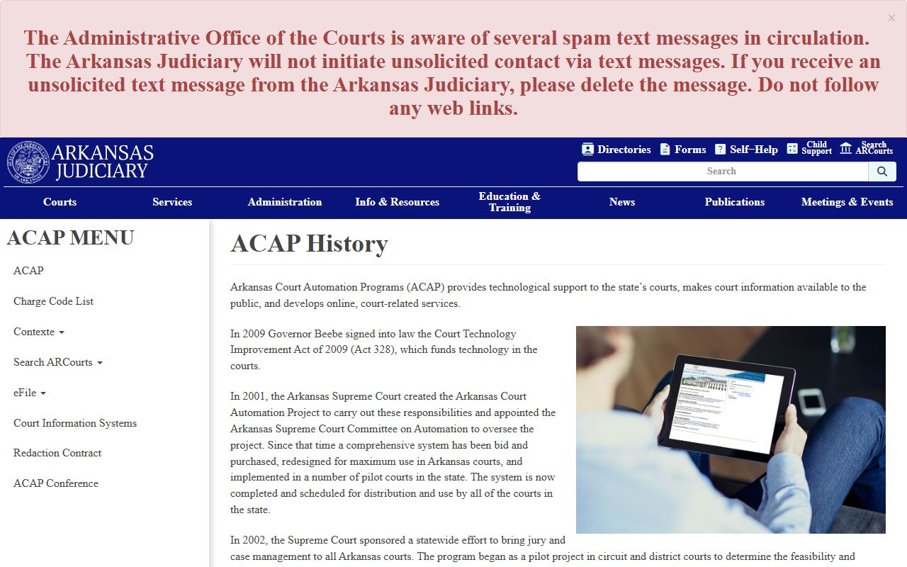 Arkansas Court Automation Programs page behind Washington County court records
