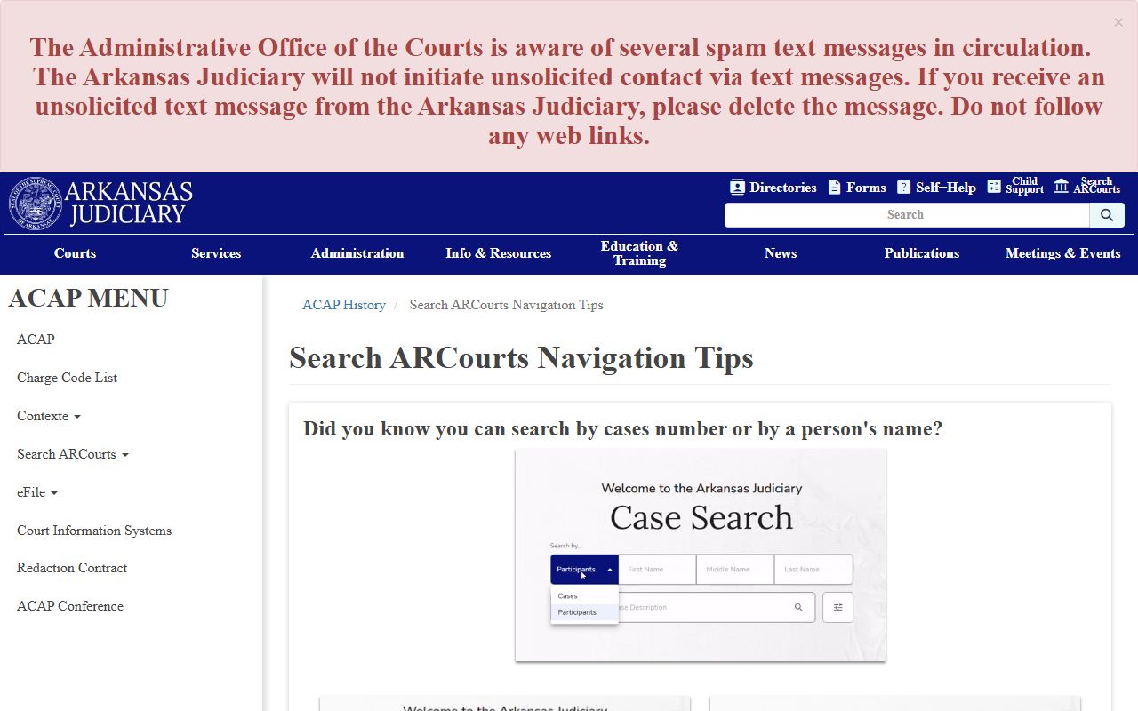 Arkansas Judiciary search navigation tips for Washington County court records
