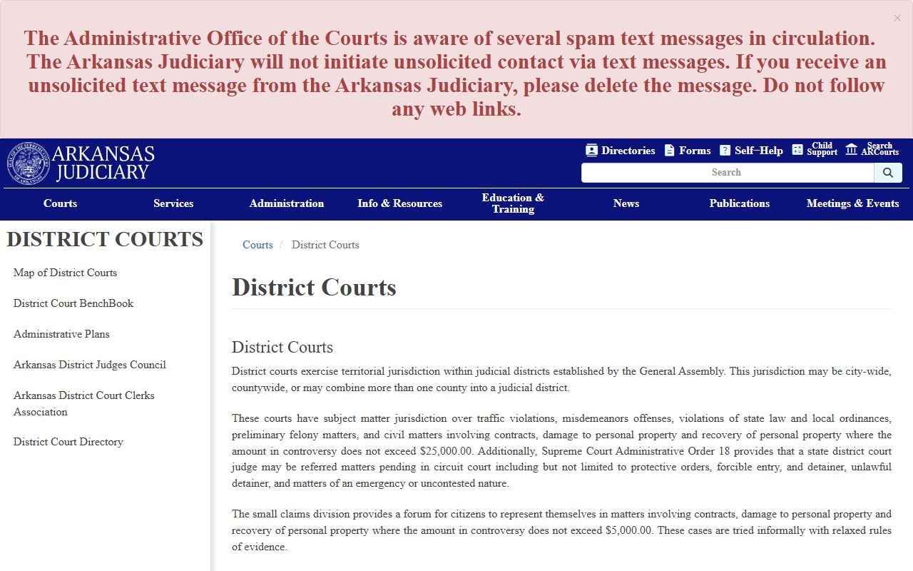 Arkansas Judiciary district courts page tied to Washington County Circuit Court