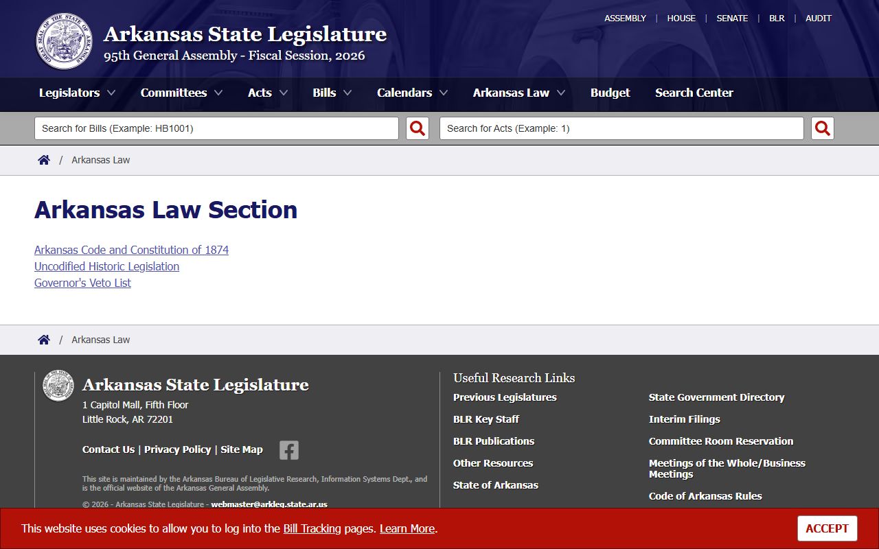 Arkansas Code official access page for Washington County public records law