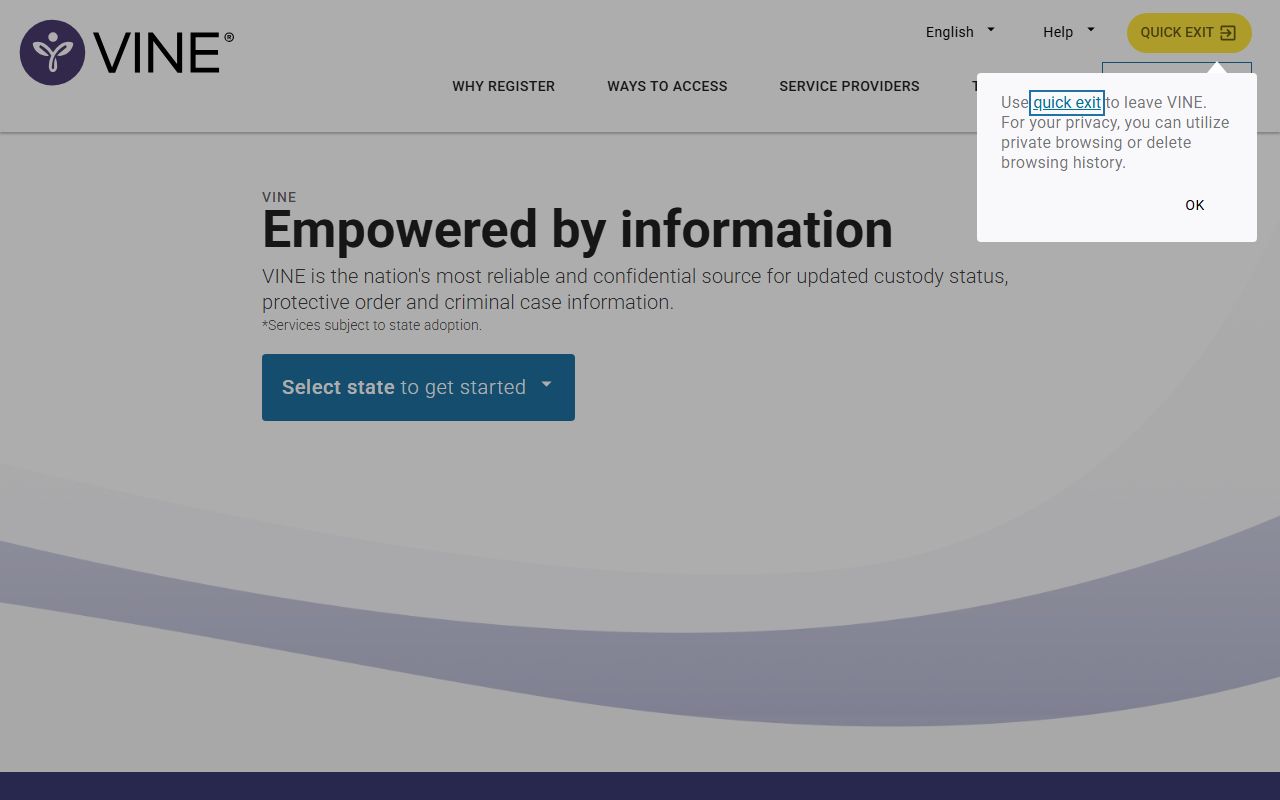 VINELink custody notification search for Washington County released inmates